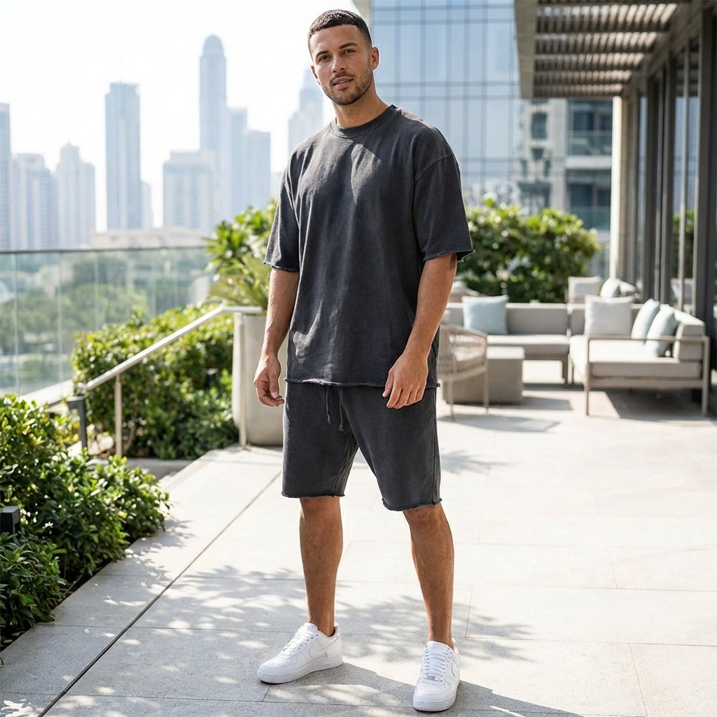 Men’s Oversized T Shirt Shorts Set Dark Gray