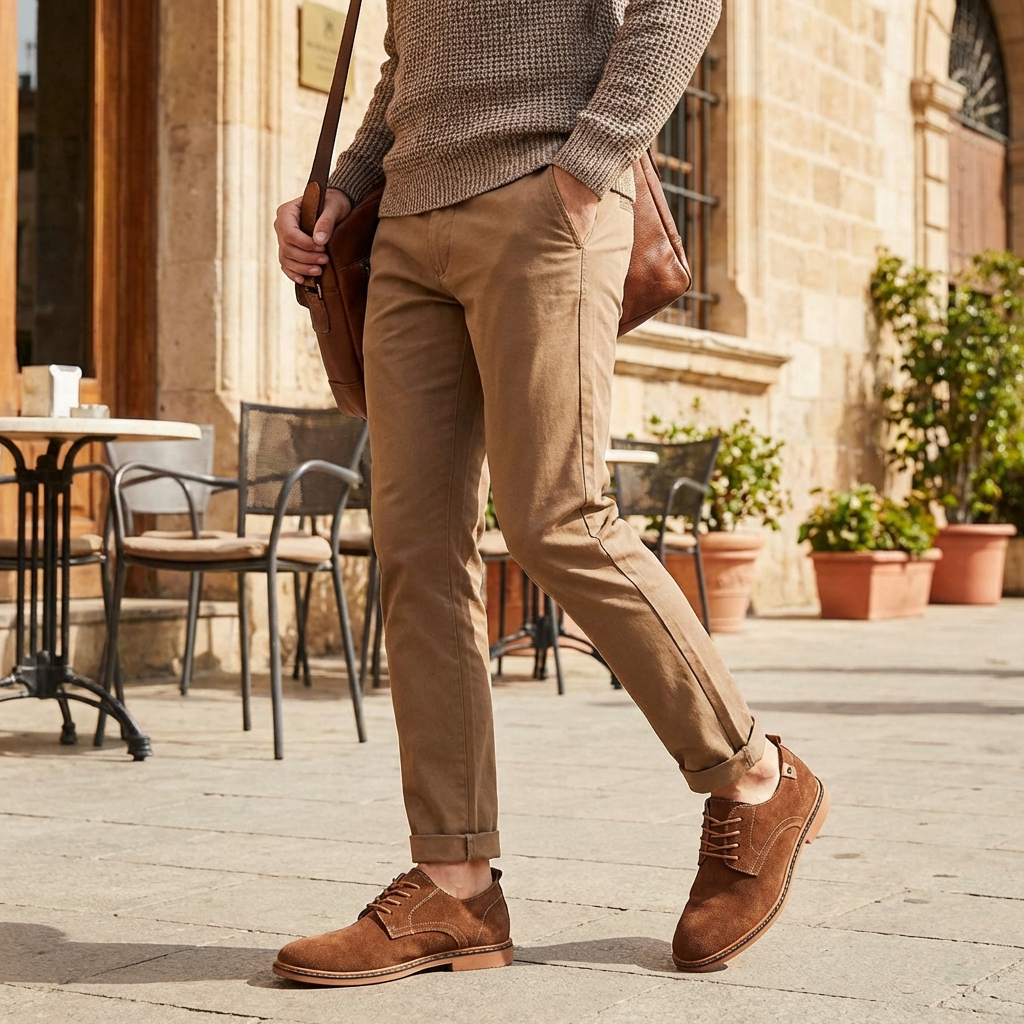 Men Leather Lace-Up Shoes Light Brown