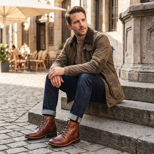 Men Leather Lace-Up Boots Brown