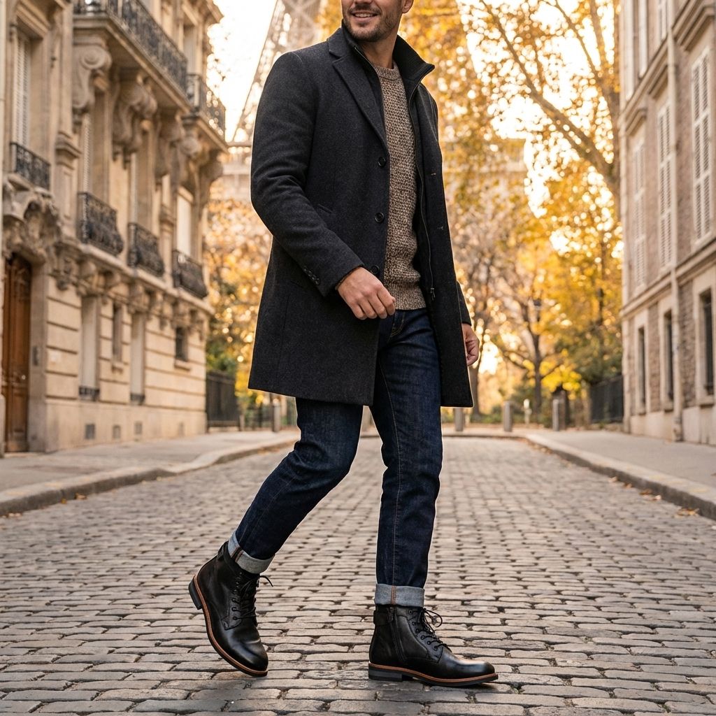Men Leather Lace-Up Boots