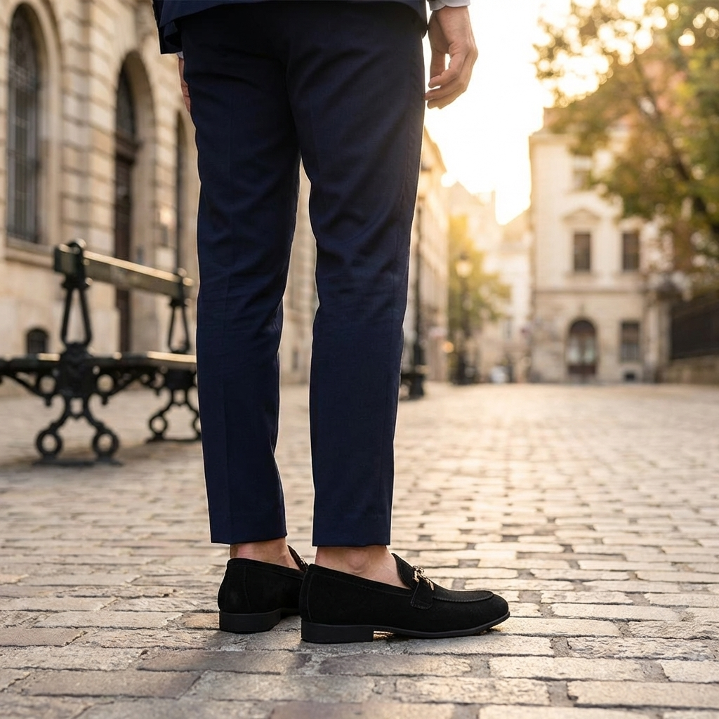 Men's Suede Loafers Metal Detail