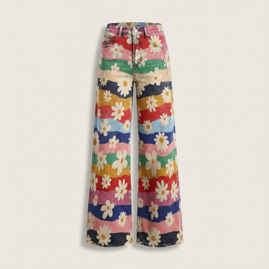 Women Floral Wide Leg Trousers Multicolored