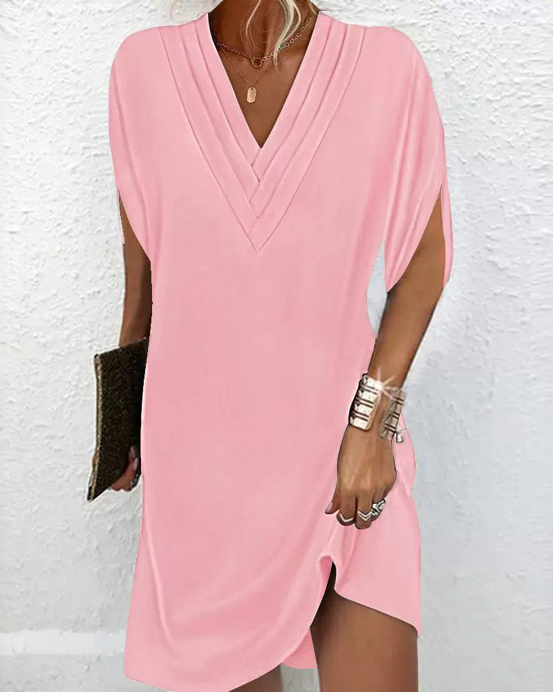 Women’s Split Sleeve Linen Blend Dress Pink