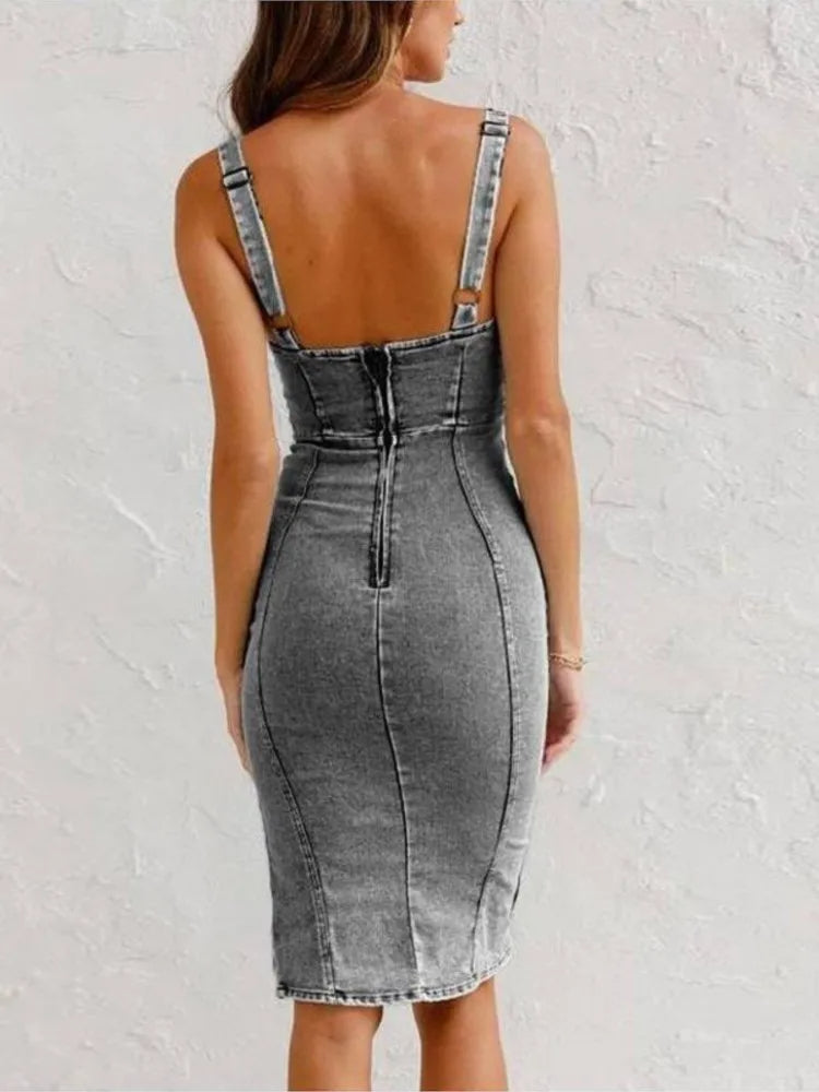 Women’s Denim Bodycon Midi Dress
