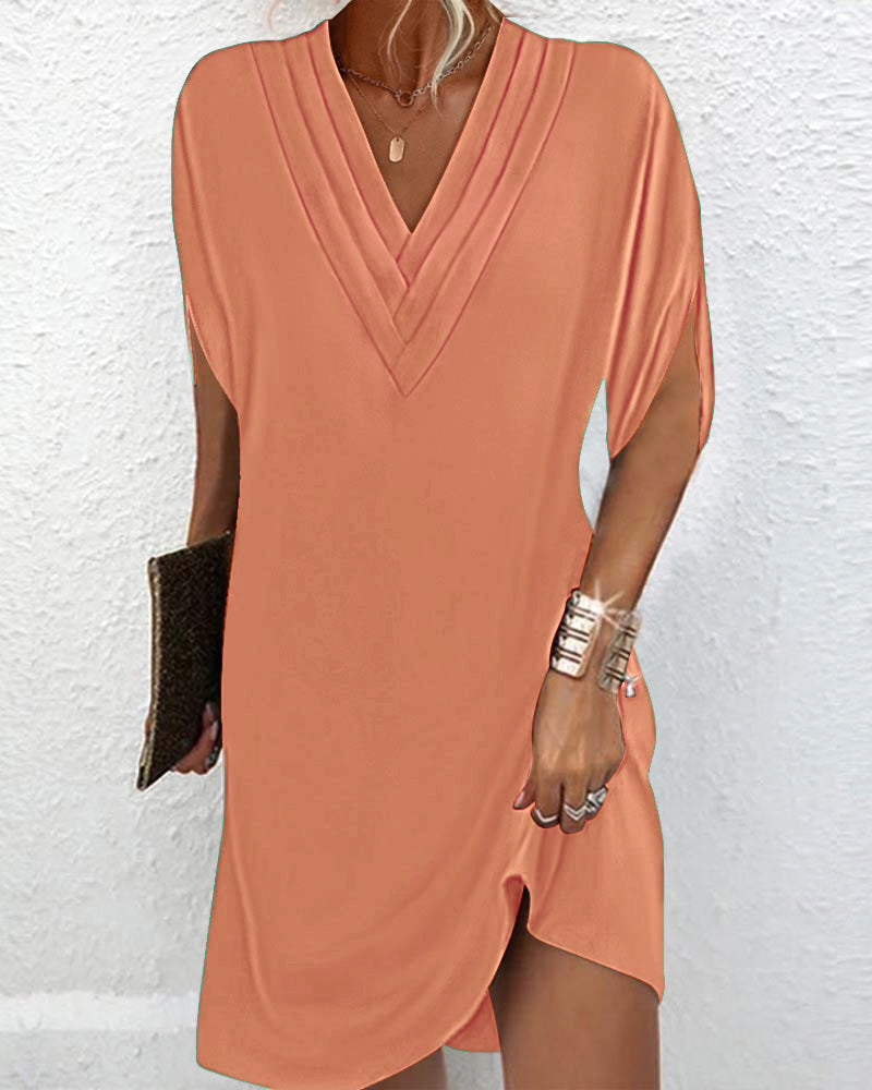Women’s Split Sleeve Linen Blend Dress Orange