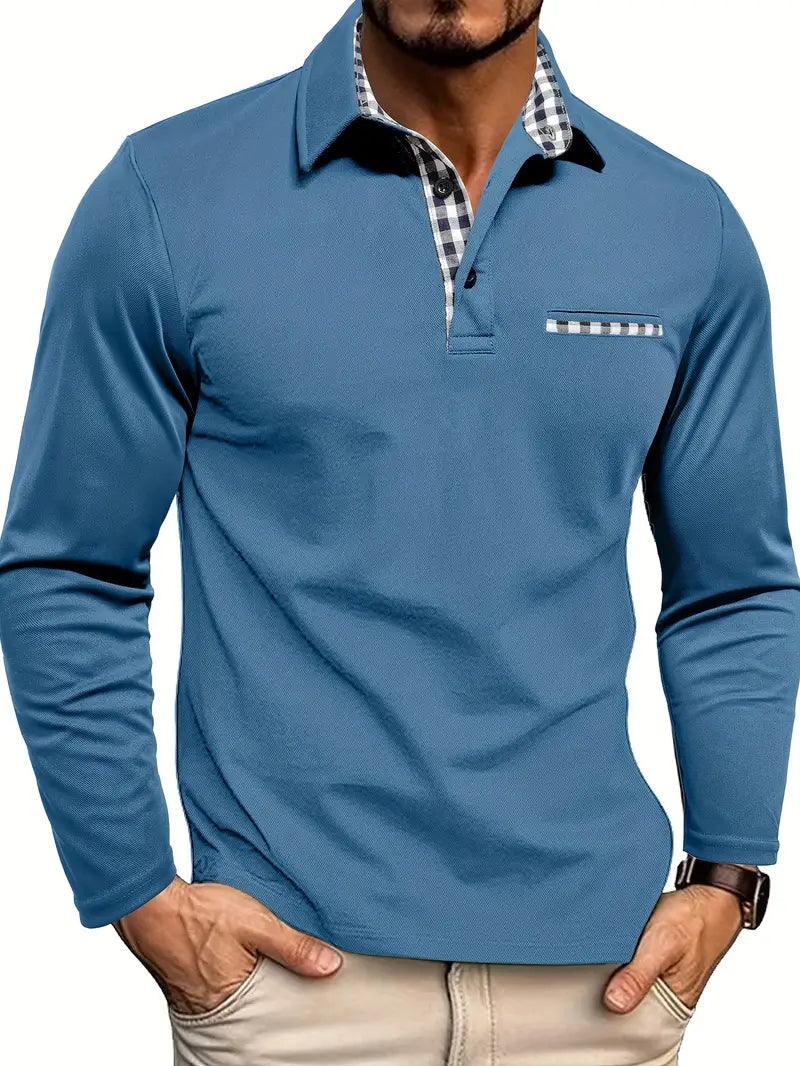 Men’s Long Sleeve Polo Shirt Cotton Blend Blue