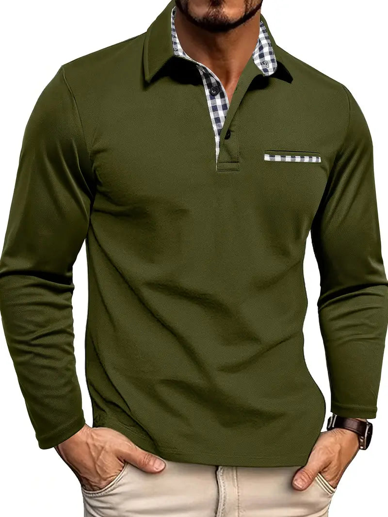 Men’s Long Sleeve Polo Shirt Cotton Blend Green