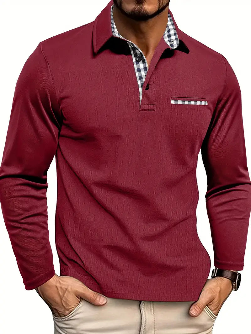 Men’s Long Sleeve Polo Shirt Cotton Blend Red
